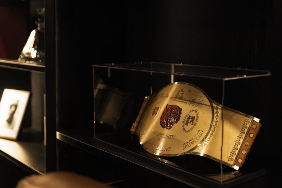 A championship belt on display