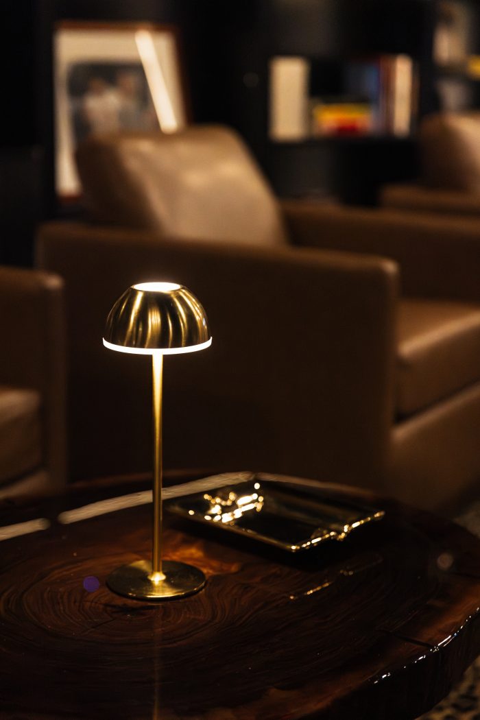 Low light at a lounge table